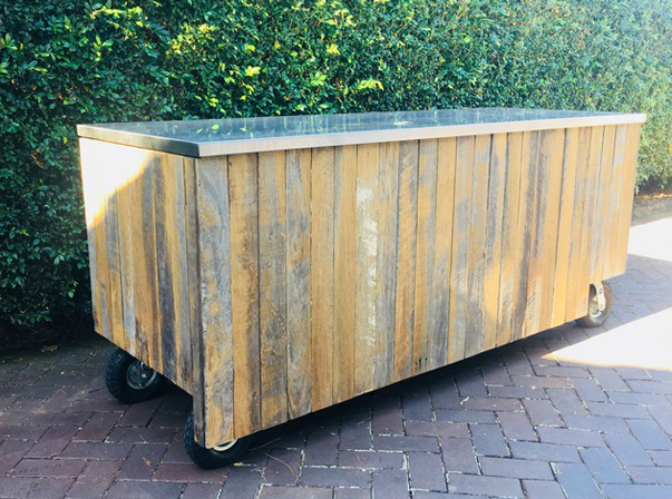 Small Coffee cart Pneumatic castors & Recycled Timber Paneling